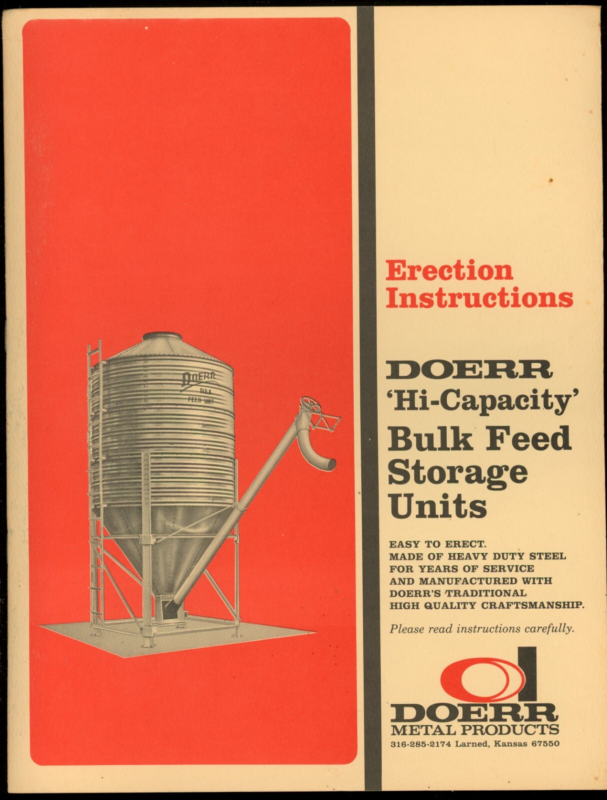 Vintage Doerr Hi-Capacity Bulk Feed Storage Units Erection Instructions