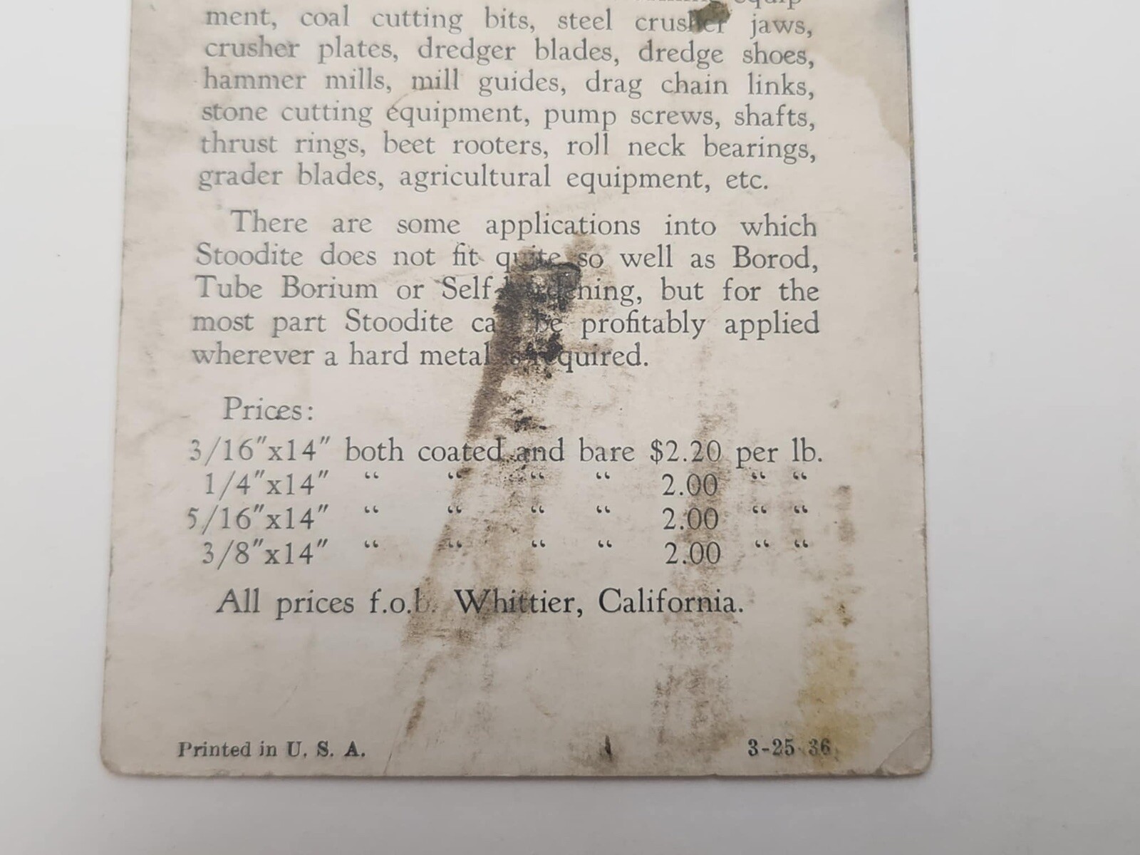 1936 Stoody Company Stoodite Farm Tools Original Ad