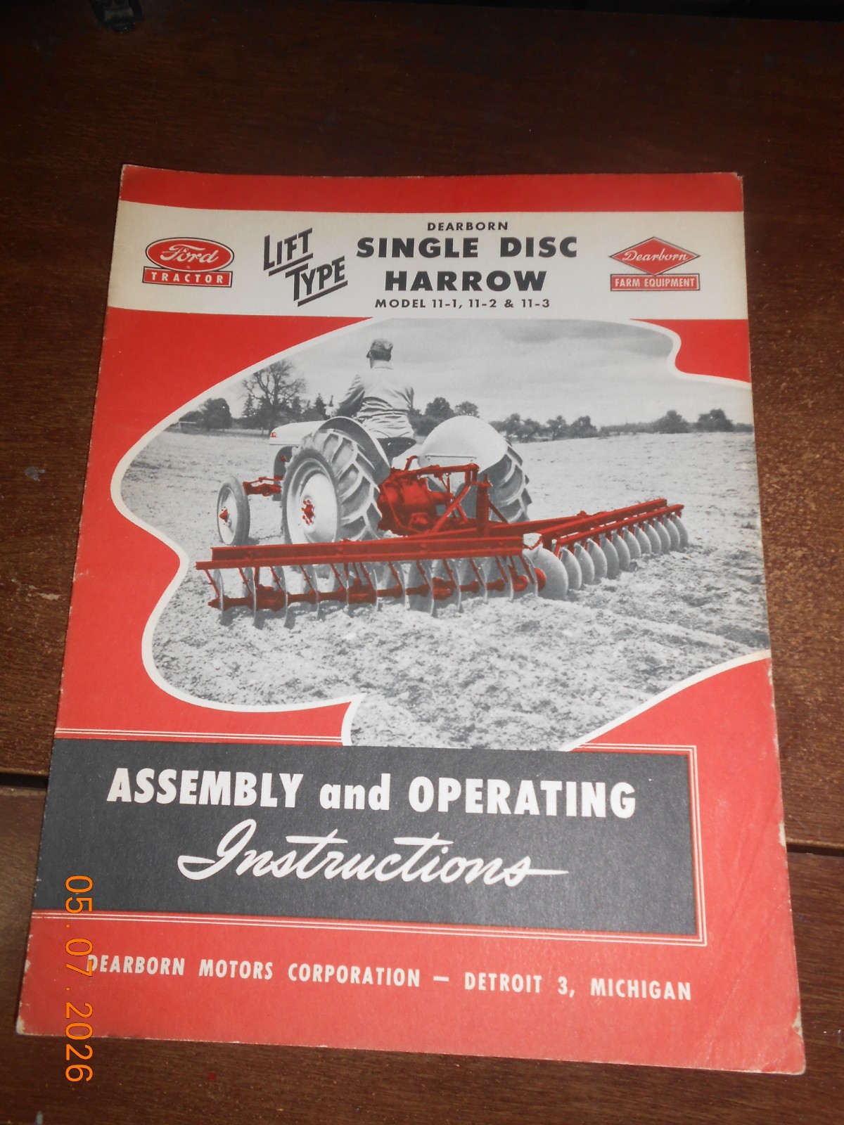 Dearborn Lift Type Single Disc Harrow Model 11-1,11-2,11-3