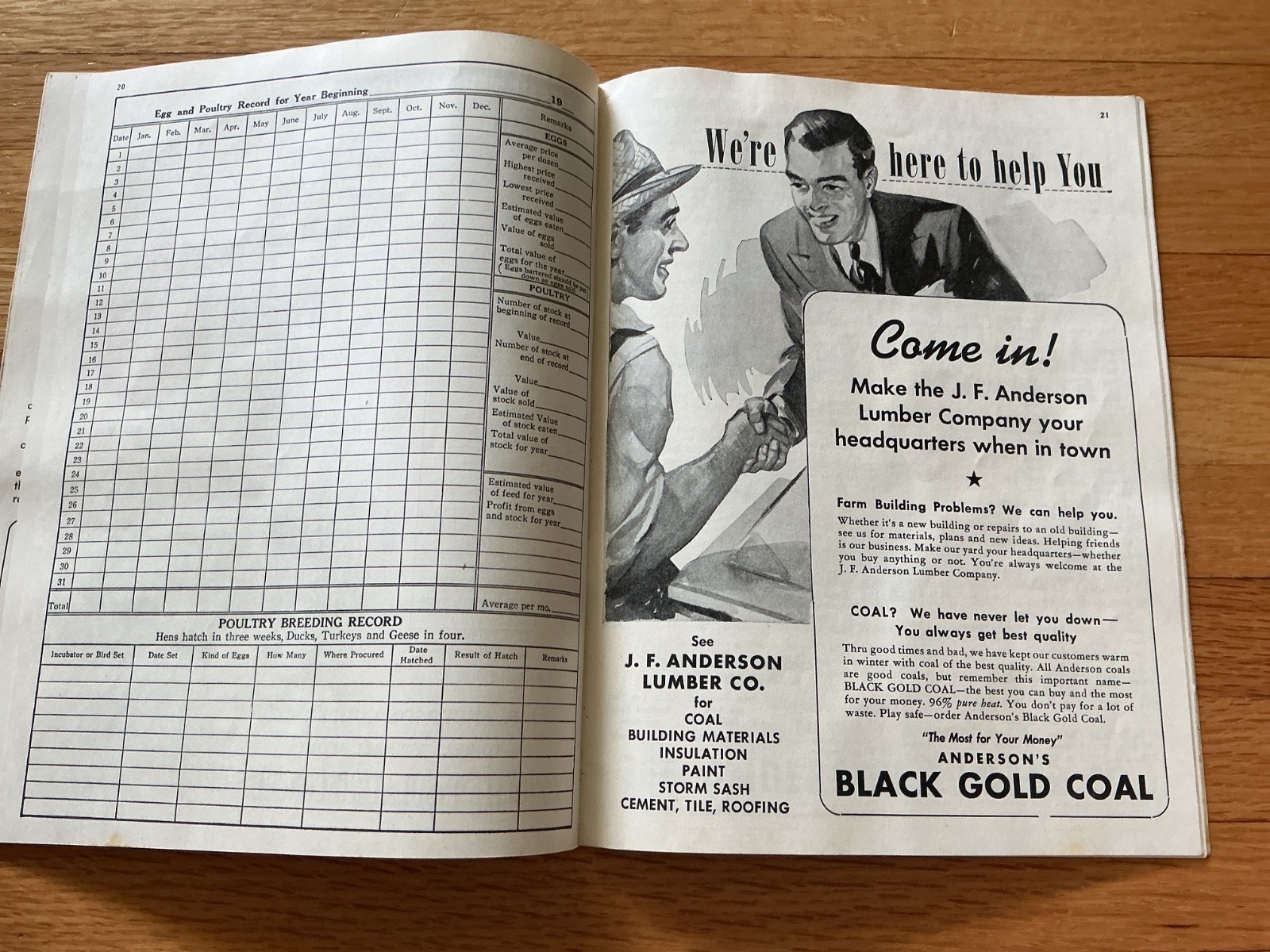 1947 Farm Acct. Record Book – J. F. Anderson Lumber Co. Minnesota, Iowa, Dakotas