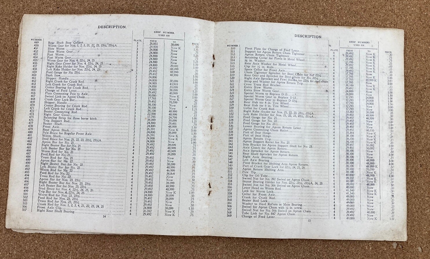 c. 1880 KEMP & BURPEE SUCCESS AND KEMP ORIGINAL MANURE SPREADER PART LIST MANUAL