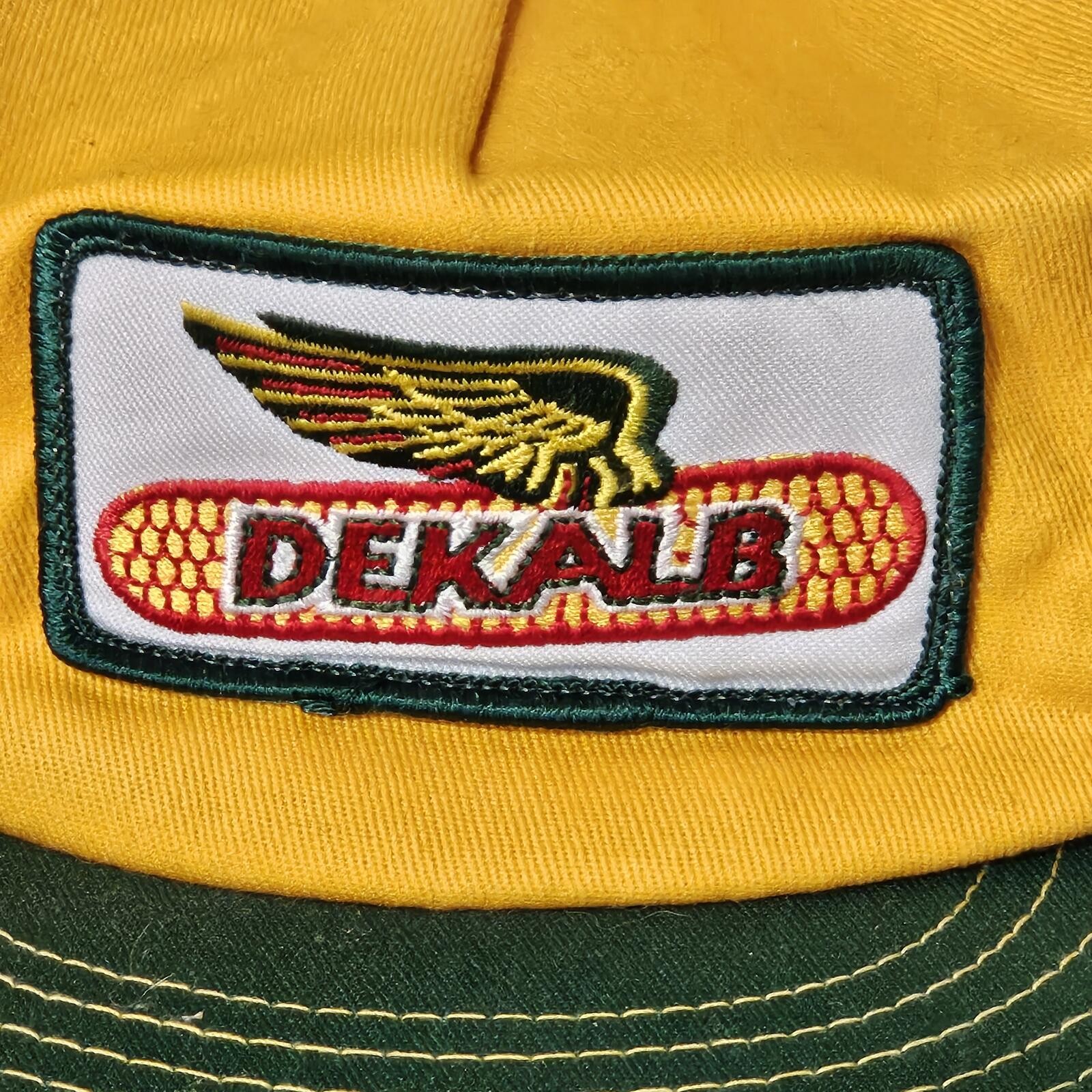 Vintage DEKALB Yellow and Green Mesh Snapback Hat Cap Retro Farming Logo