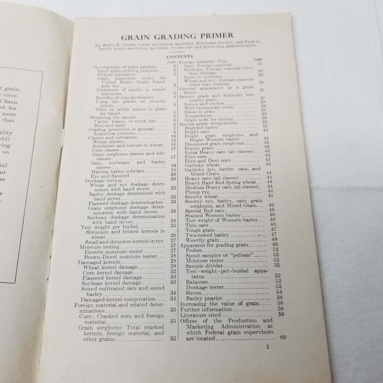 Grain Grading Primer 1948 Farmers&rsquo; Bulletin Booklet 325 USDA Photos Charts