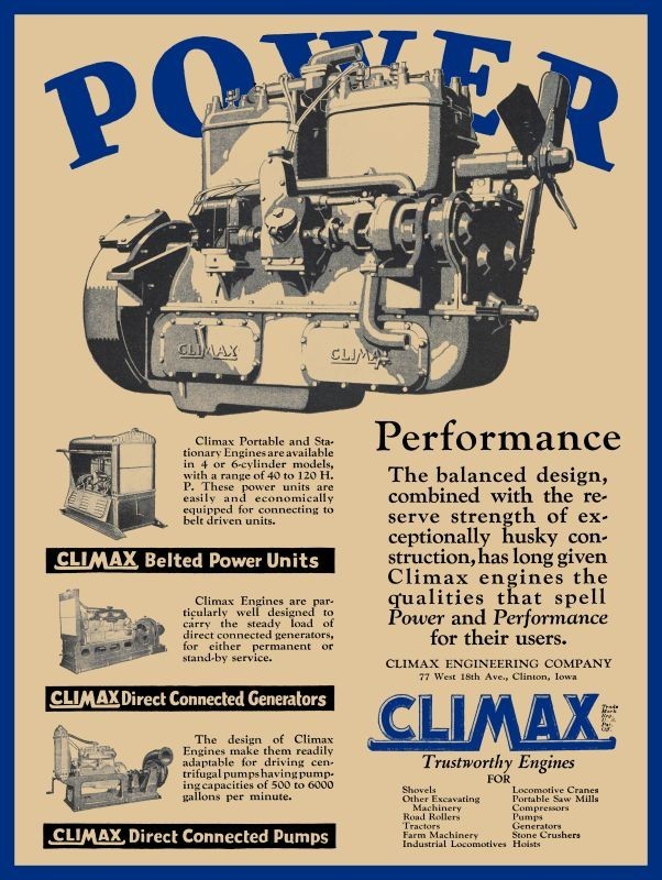 1927 Climax Engines of Clinton, Iowa NEW Sign: 24×30&Prime; USA STEEL XL Size