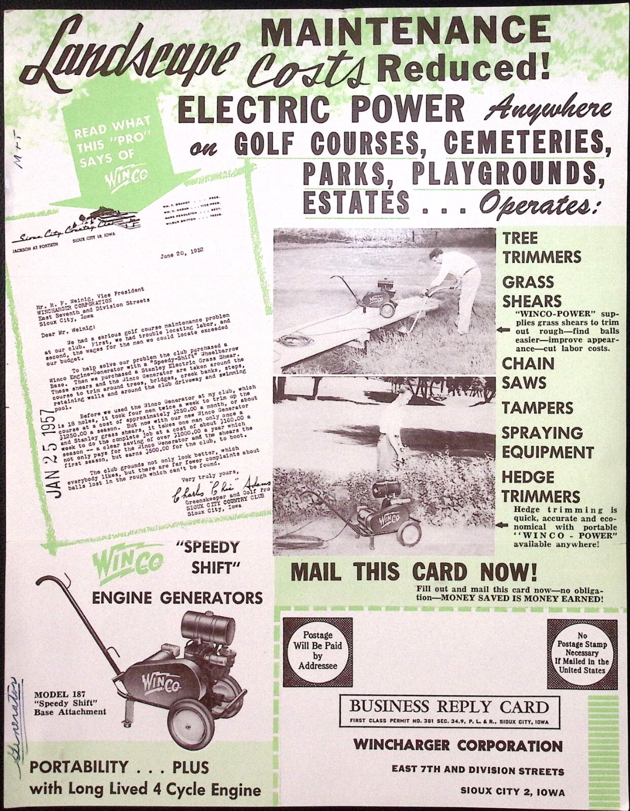 1957 Winco Speedy Shift Portable Engine Generators Wincharger Corp Sioux City IA