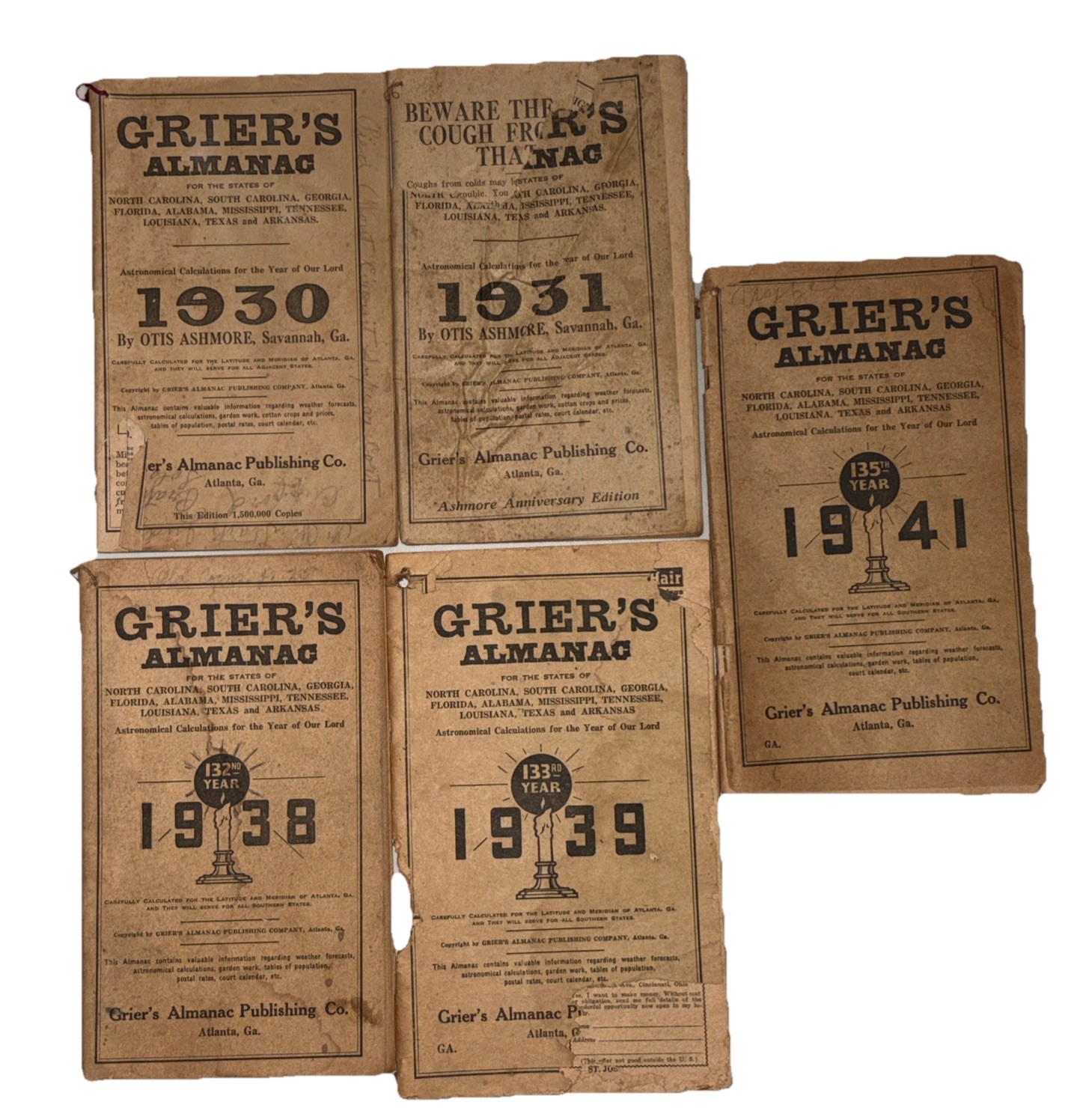 Lot of 4 Vintage GRIER&rsquo;S ALMANAC 1930, 1931, 1938, 1939 & 1941 Issues See Pics