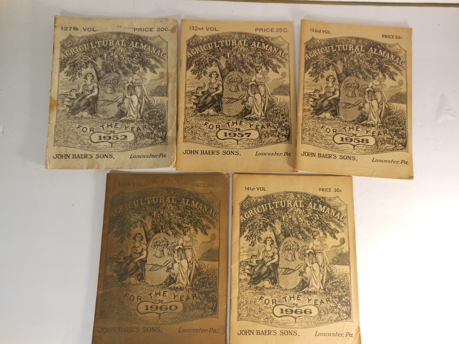 Lot of 5 Vintage Agricultural Almanac&rsquo;s 1952,57,58,60,66 John Baer&rsquo;s LancasterPa