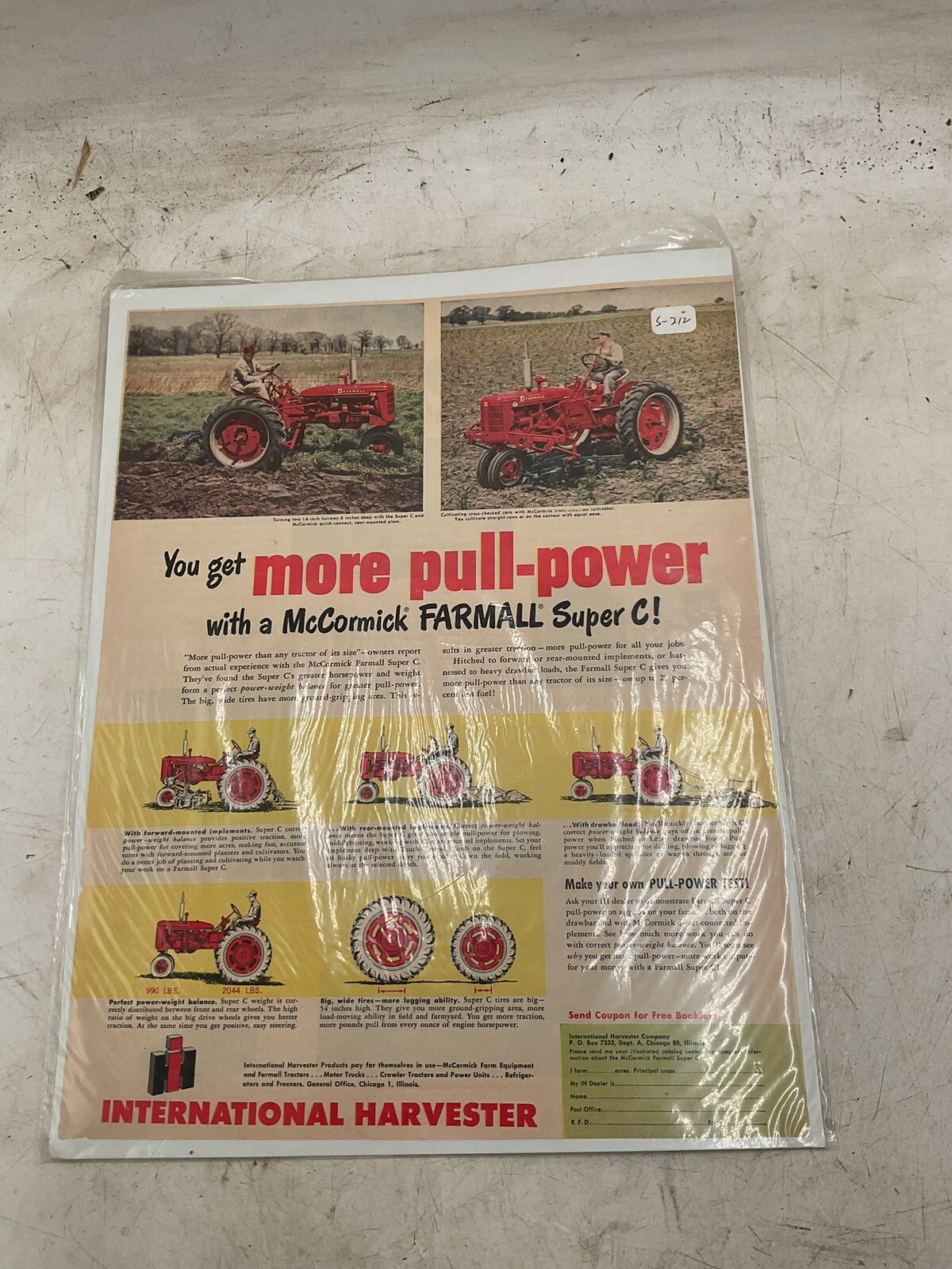 1950&rsquo;S INTERNATIONAL HARVESTER McCORMICK FARMALL TRACTOR FARM AD20466