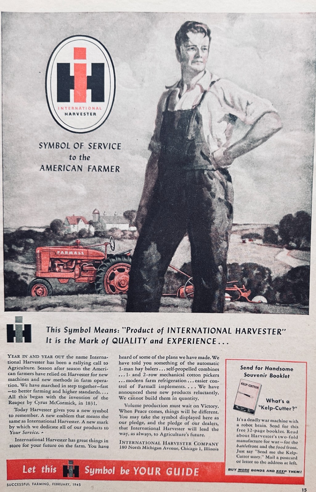 1945 International Harvester Patriotic Ad IH The Symbol of Service Ad #1473