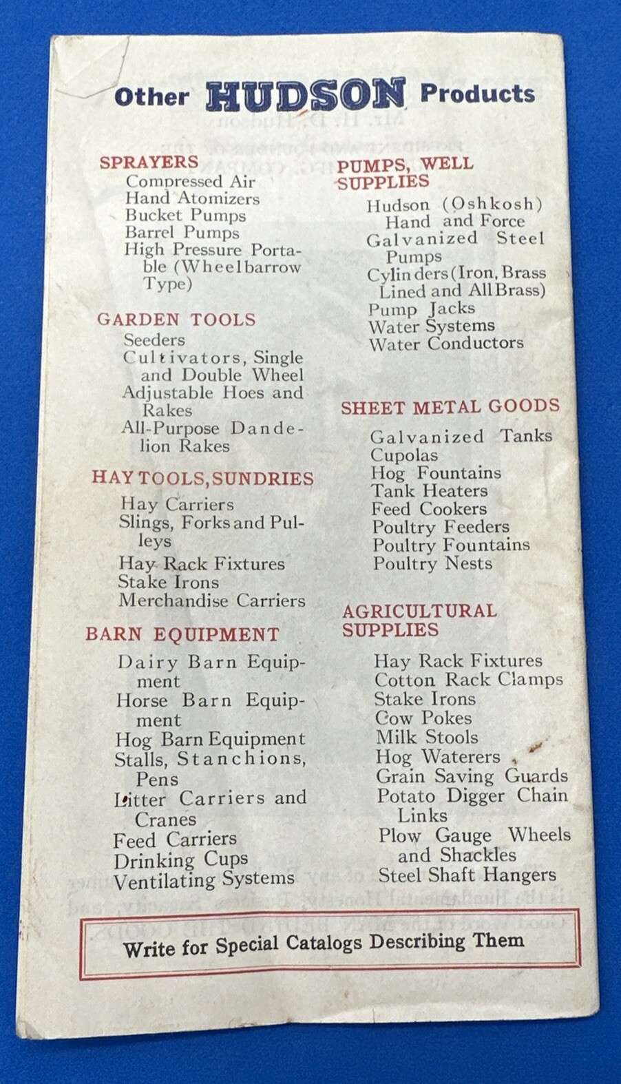 Hudson Manufacturing Co. Sprayers Catalog Booklet 1927 Illustrations