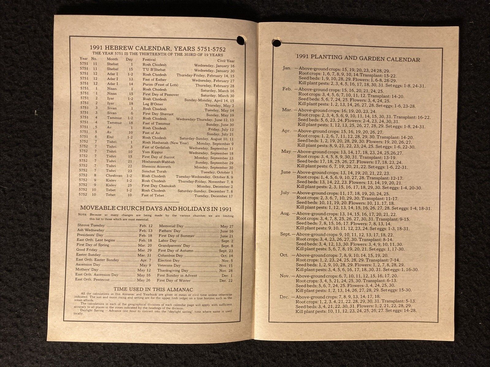 1991 Farmers Almanac from IGA Stores Vol 174 Planting Calendar Agricultural Plan
