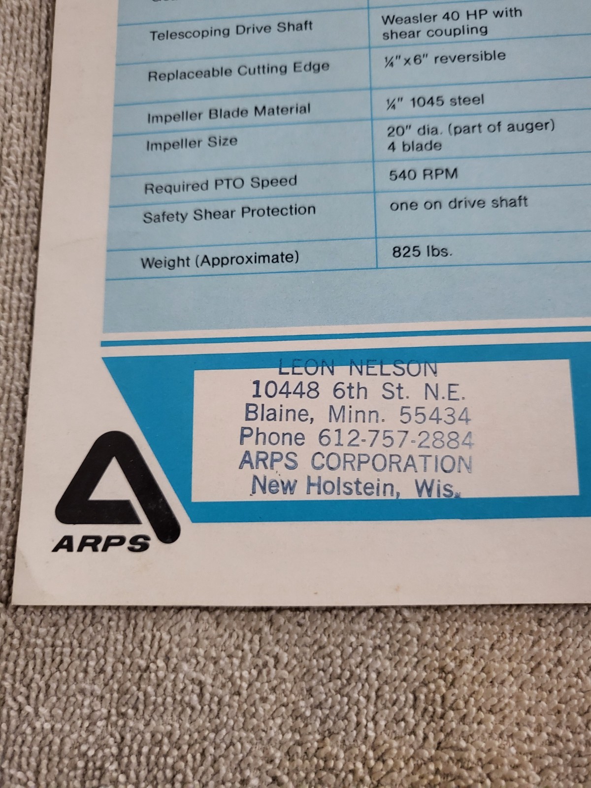 Original ARPS Series 60 70 80 Snowblowers Sales BROCHURE Tractor Rear Mount PTO