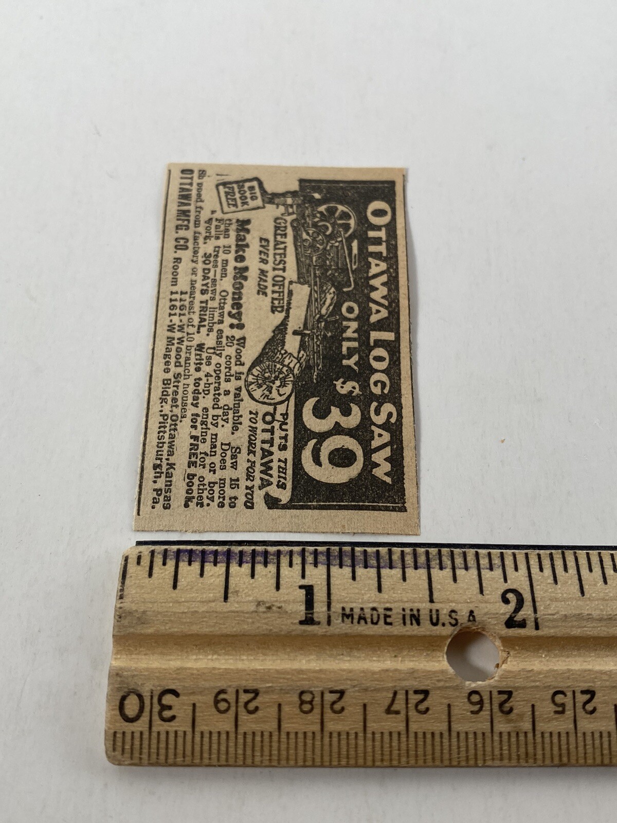 1927 Ottawa Log Saw Vintage Magazine Print Ad Antique Old 20’s Kansas Farming