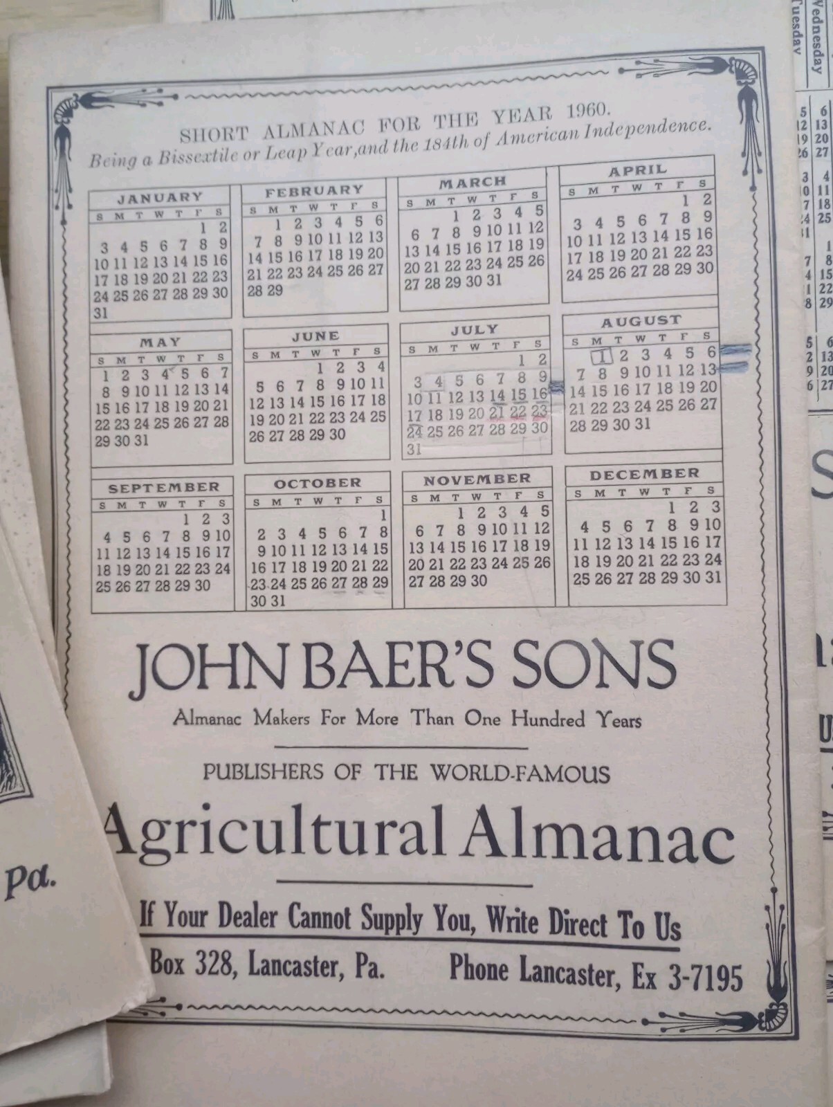 Agricultural Almanac 1950s-60s John Baers Sons Lancaster PA Vintage Paper…