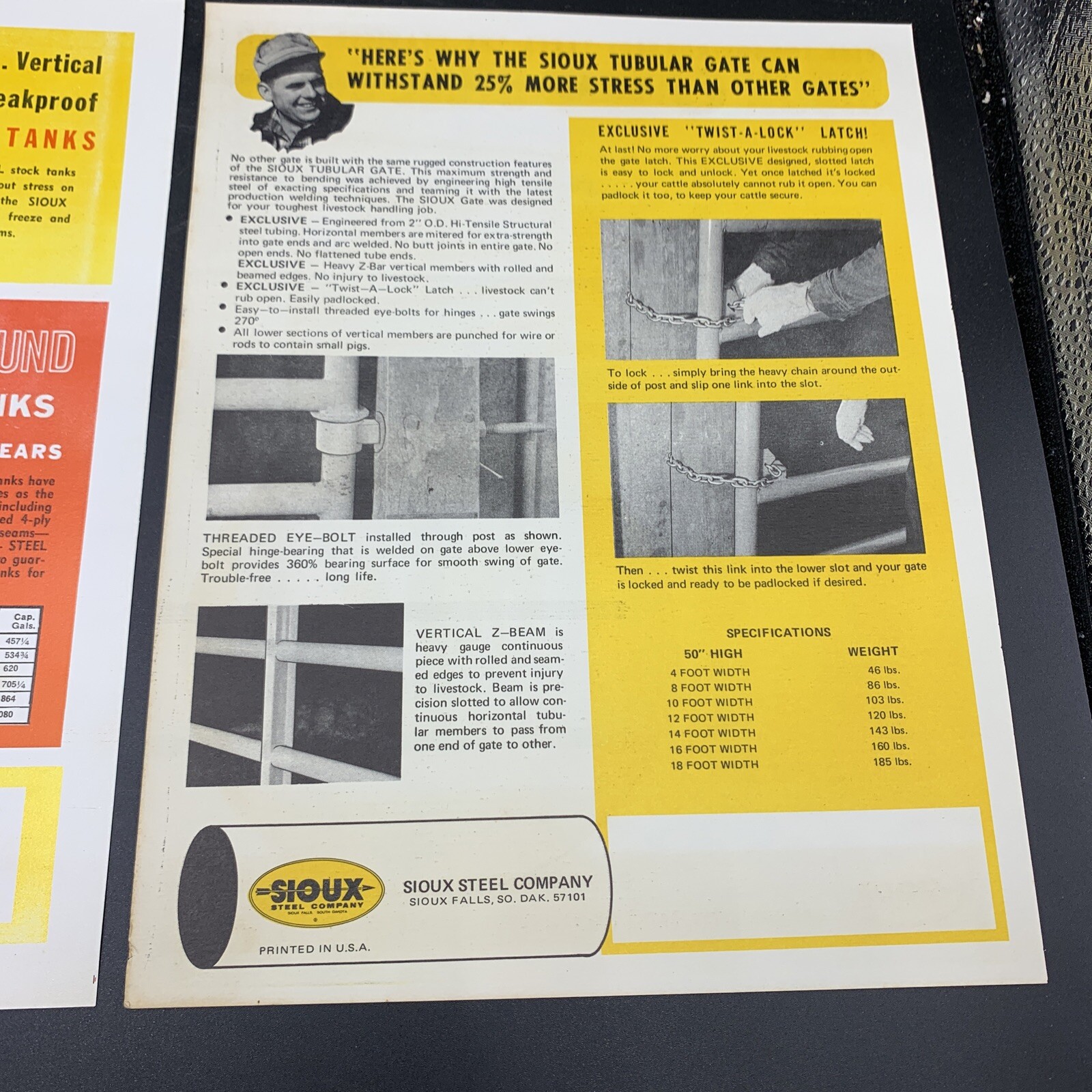 Pair 1950’s Sioux Steel Company Sales Brochures-Stock Tank/Tubular Gates