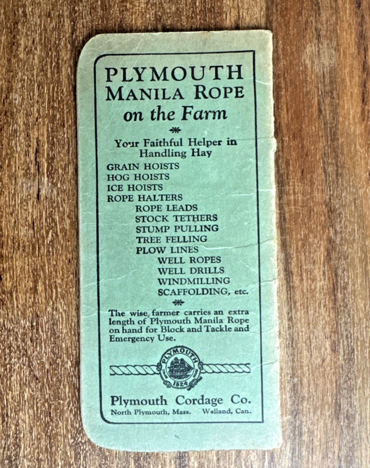 1925 Plymouth Binder Twine Memo Book Plymouth Cordage Farm Advertising