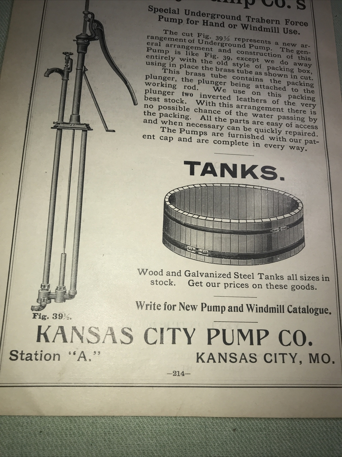1898 Kansas City Pump Co. Farm Advertising – Missouri