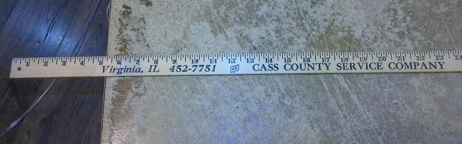 36&Prime; long wood yardstick F.S. cass county service co. virginia,il. used