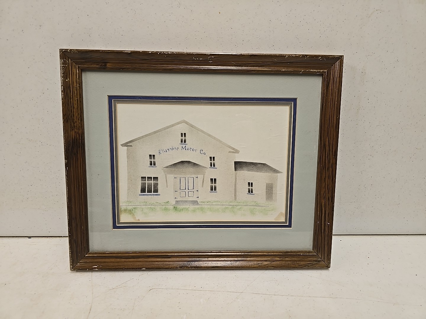Vintage Klavine Motor Co Geneseo IL Textile Shop Painting Framed New Idea Dealer