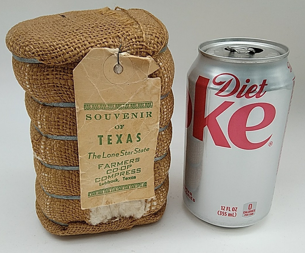 Vintage Cotton Bale Souvenir From Texas – Small 1 Lb Miniature Lone Star State