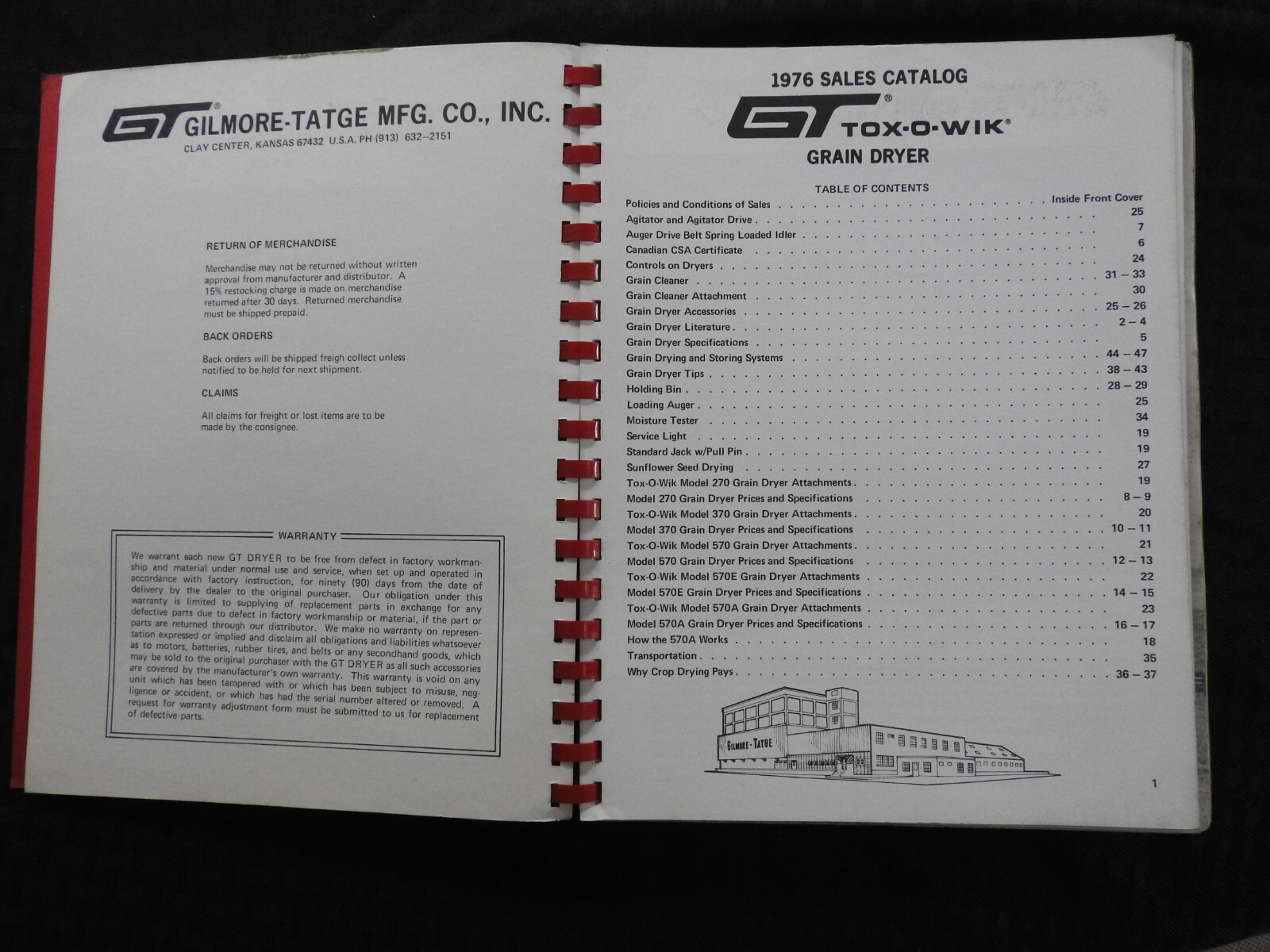 1976 GT TOX-O-WIK GRAIN DRYERS DEALER SALES CATALOG Gilmore-Tatge Clay Center KS