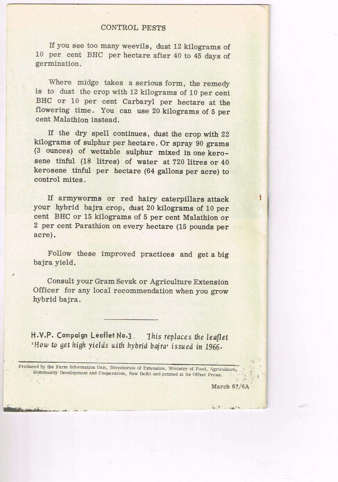 Vintage 1960s Farm Brochure India New Delhi High Yields Hybrid Bajra