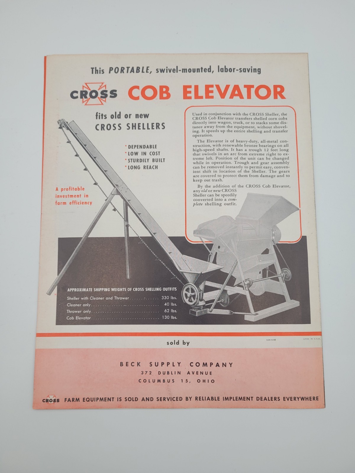 1948 Red Cross Power Corn Sheller & Cob Elevator Farm Equipment Brochure RARE
