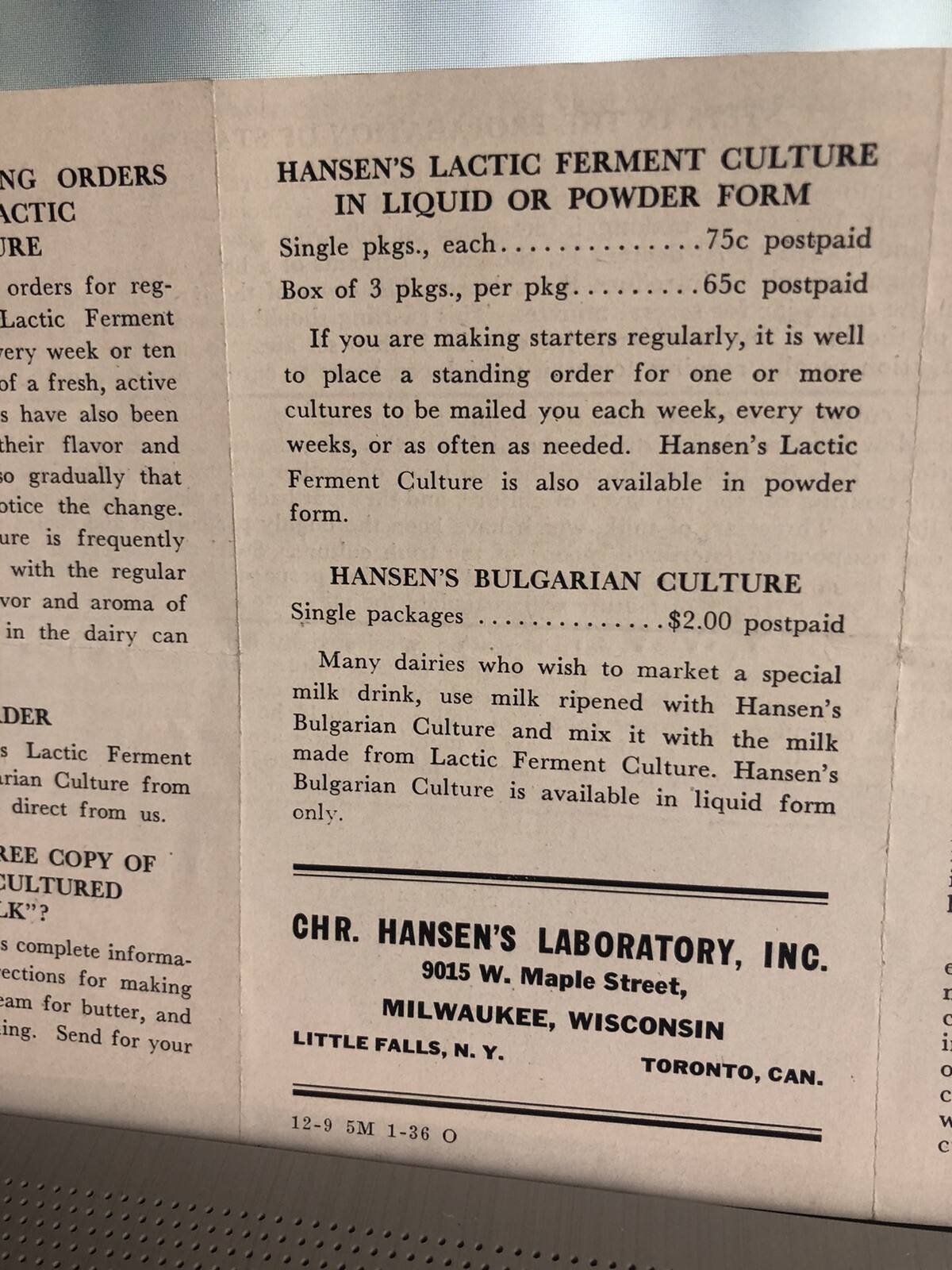Chr. Hansen&rsquo;s Laboratories Wisconsin Dairy Lactic Ferment Culture Directions
