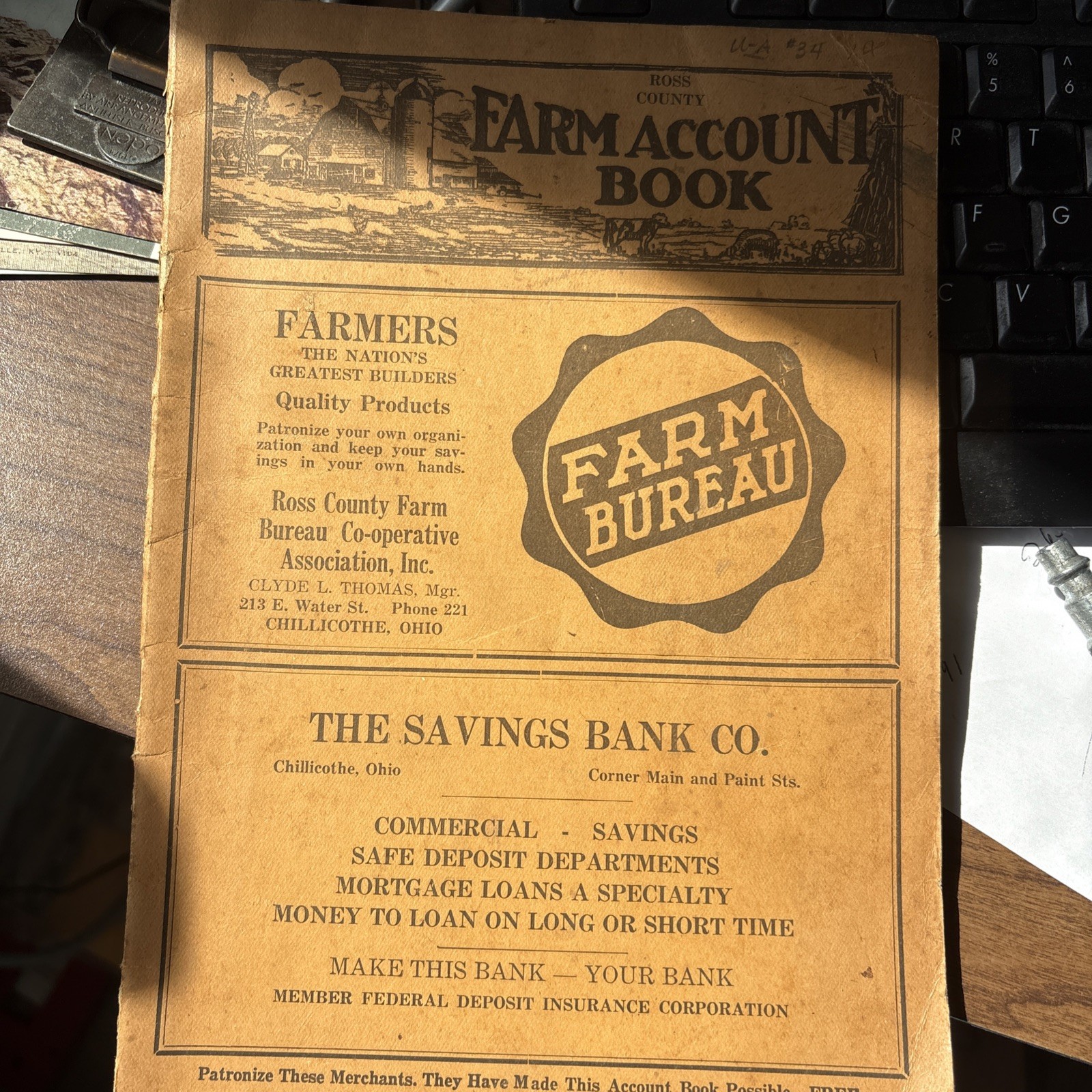 Farm Account Book 1938 Ross County Ohio Vintage Advertising