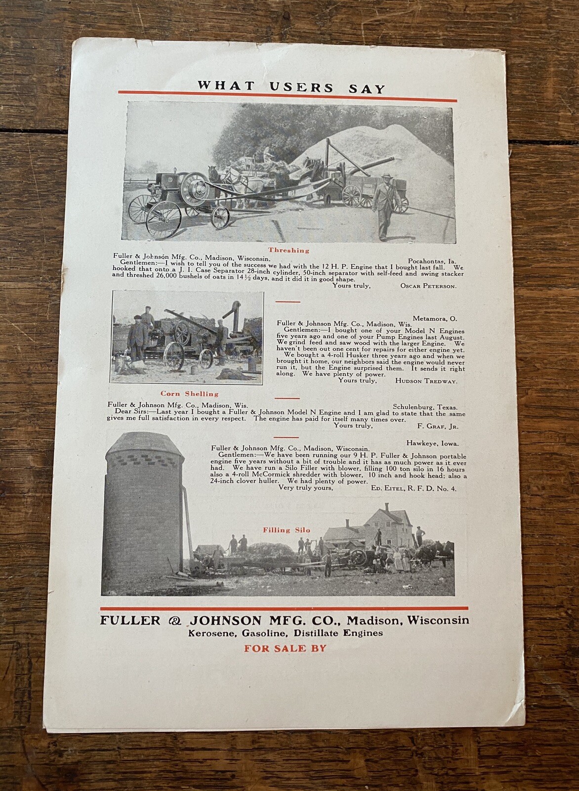 Fuller & Johnson Hit Miss Gas Gasoline Engine Advertising Catalog Brochure