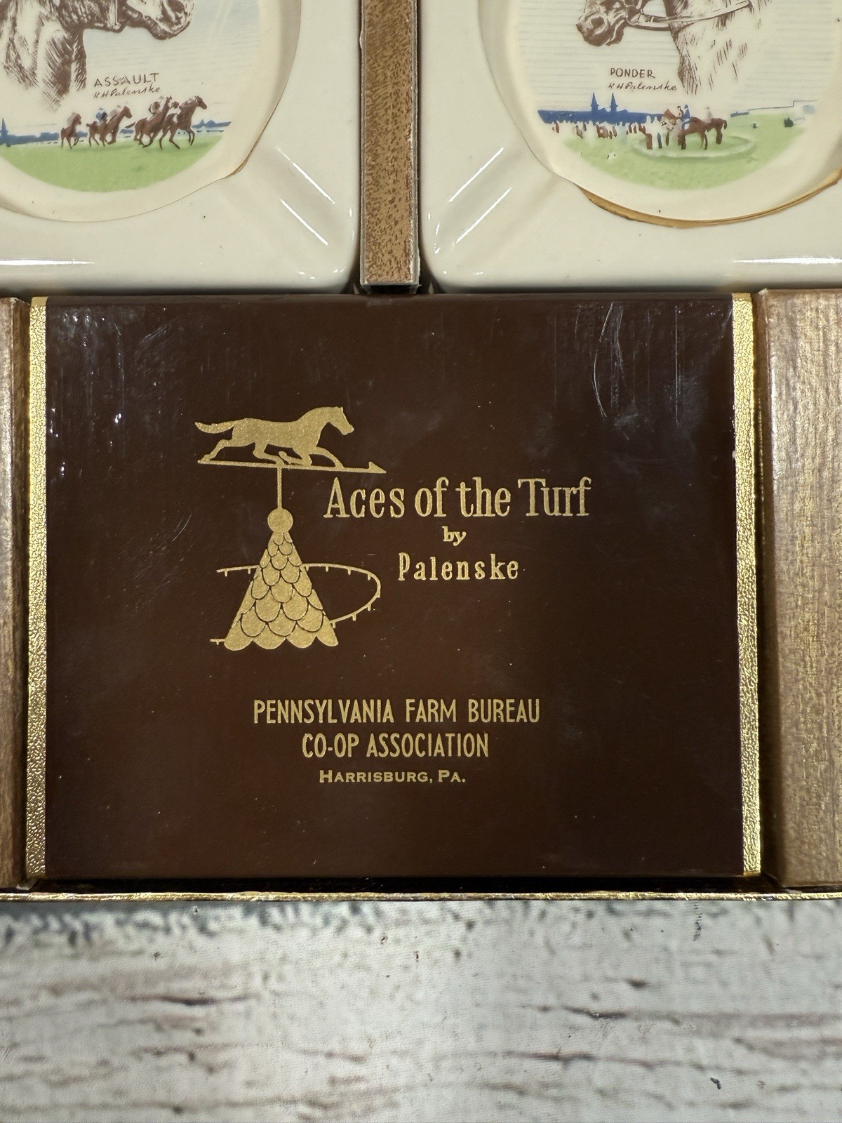 VTG Aces Of The Turf Palenske Pennsylvania Farm Bureau PA Ashtray/Playing Cards