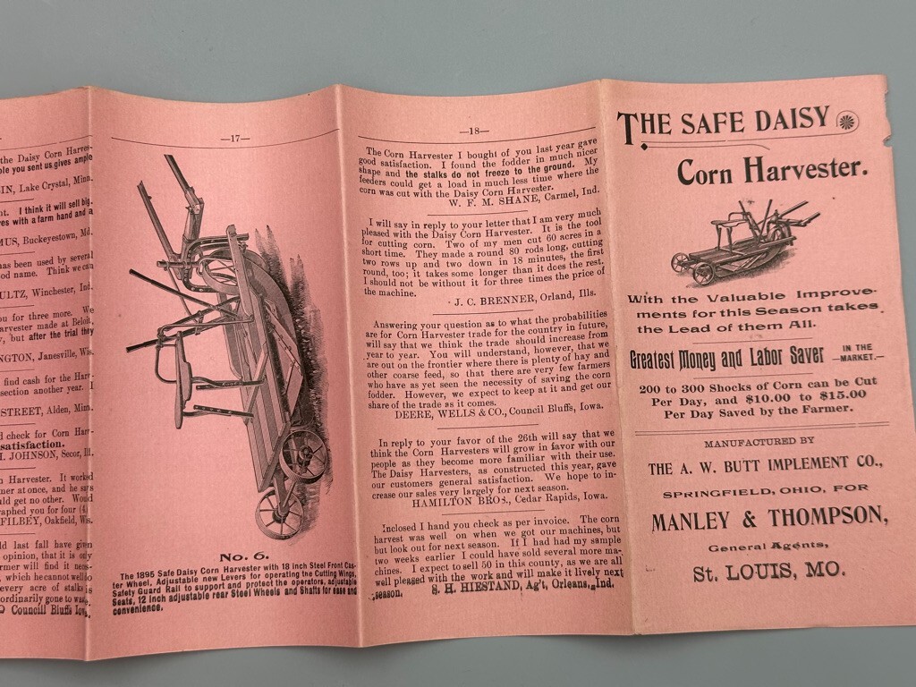 1890s DAISY CORN HARVESTER Farm Machinery Advertising BUTT IMPLEMENT 10-Panel