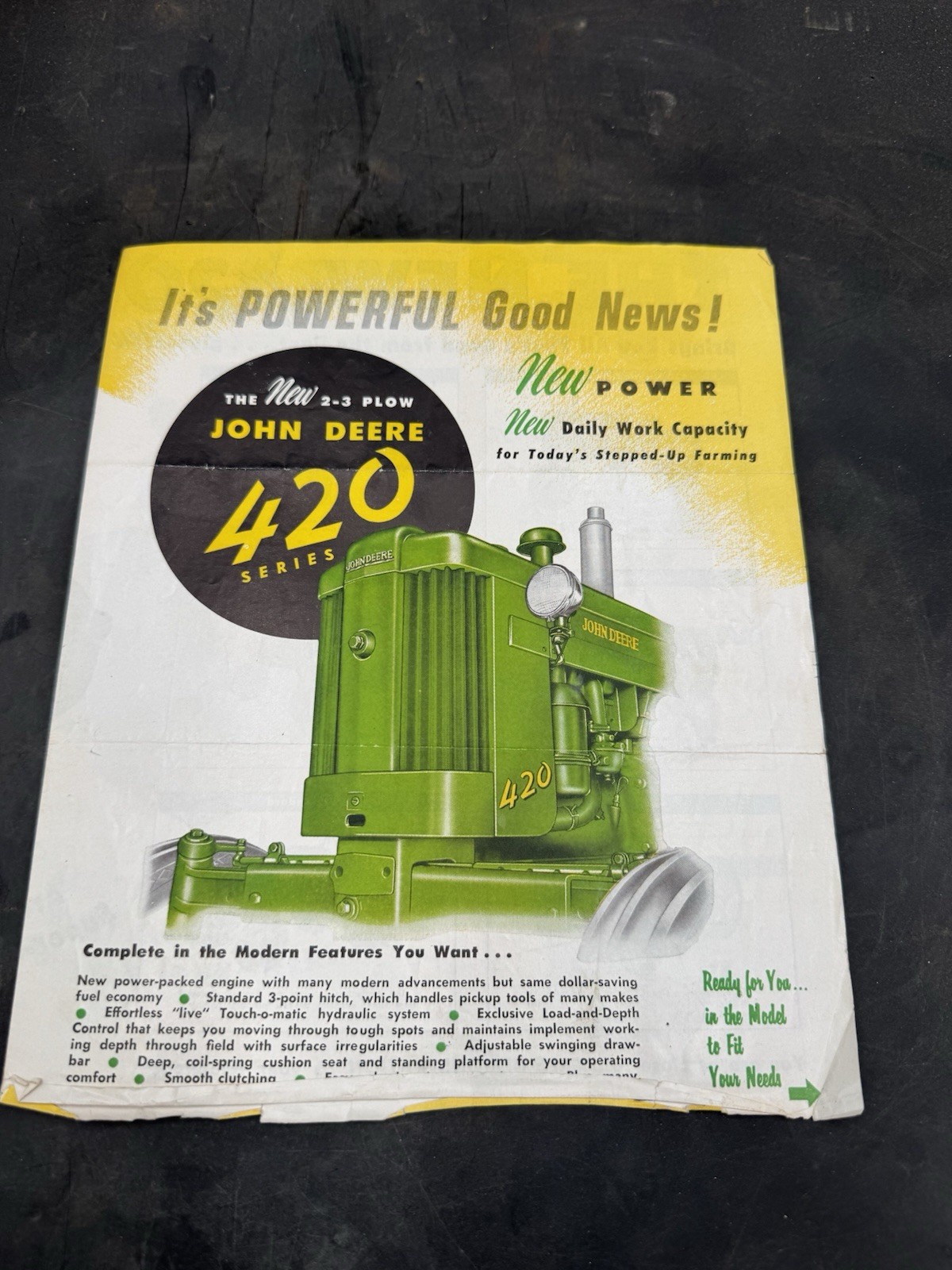 1955 – 56 John Deer 420 Series Two Row Crop Tractors Factory Sales Brochure
