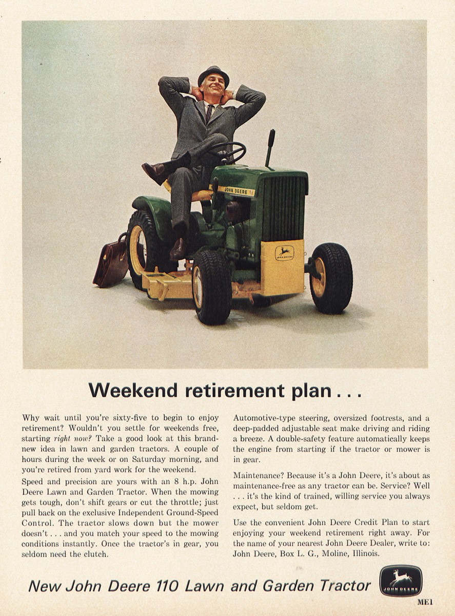 1964 John Deere: Weekend Retirement Plan Vintage Print Ad