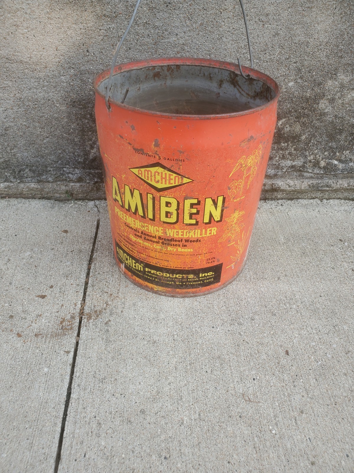 5 Gallon Metal Can Amiben Herbicide No Lid Soybean Weed Control Farm Decor #4