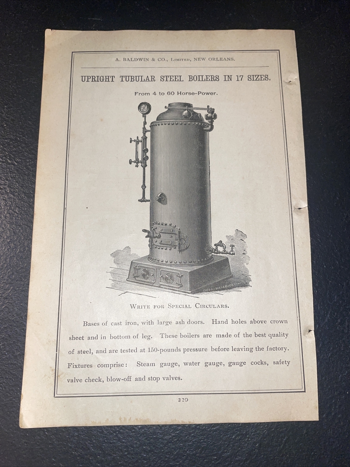 1891 Baldwin – Steel Boiler – Farm Advertising – New Orleans__