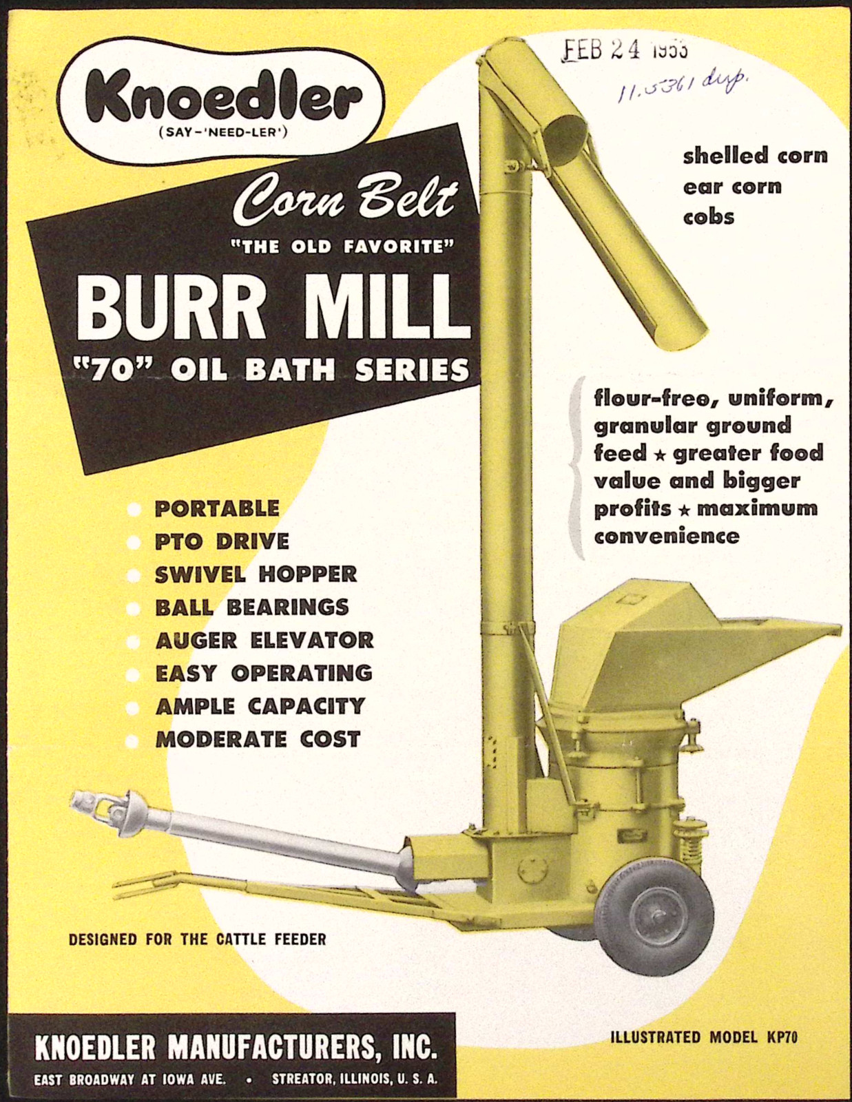 1953 Knoedler Safety Reverse Gear for Corn Pickers Corn Belt Burr Mill Brochure