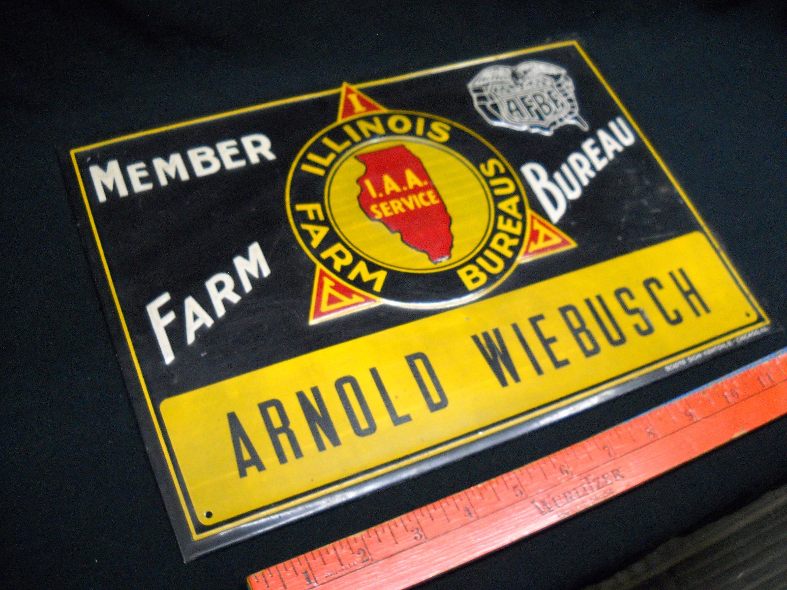 Vintage Authentic Metal Illinois Farm Bureau AFBF Member Sign 13.5 x 9.5 Scioto