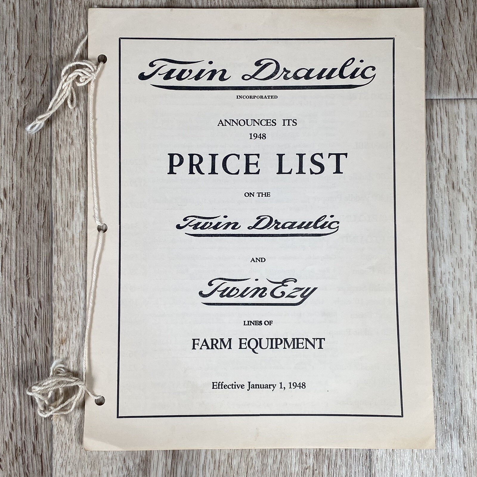 Twin Draulic Price List TwinEzy 1948 Farm Sales Brochure