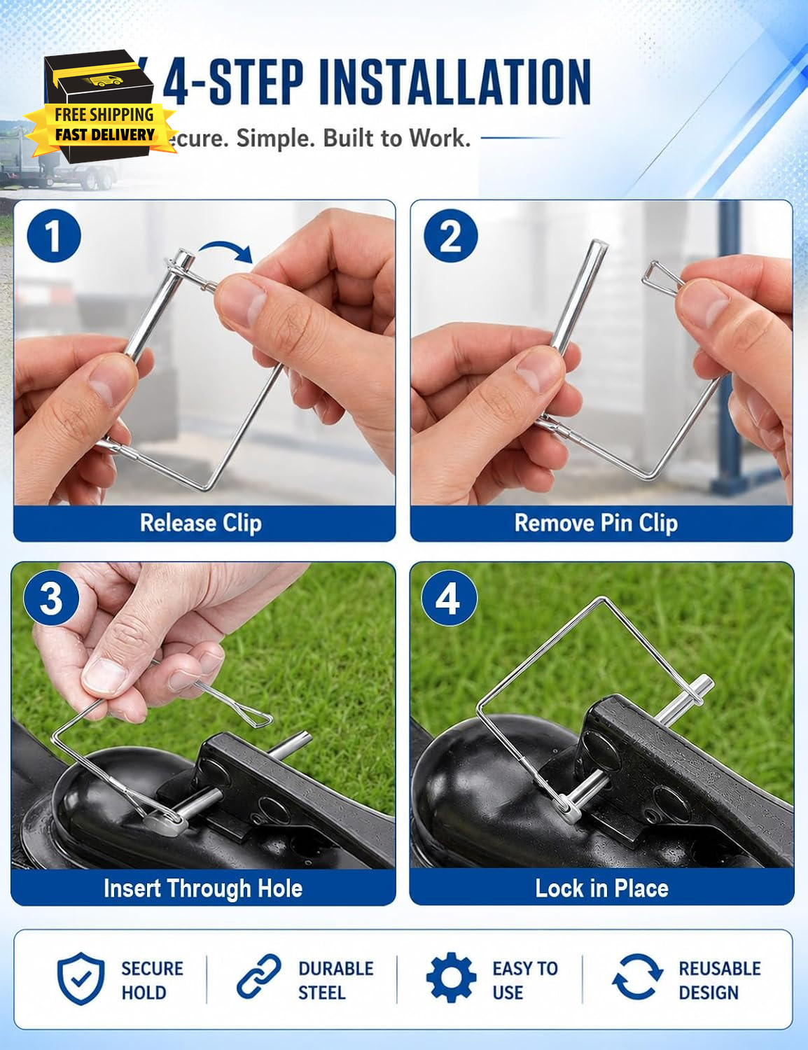 5 Pack Square Trailer Pin 1/4 Inch X 2-3/4 Inch, Heavy Duty Shaft Locking Pin, C
