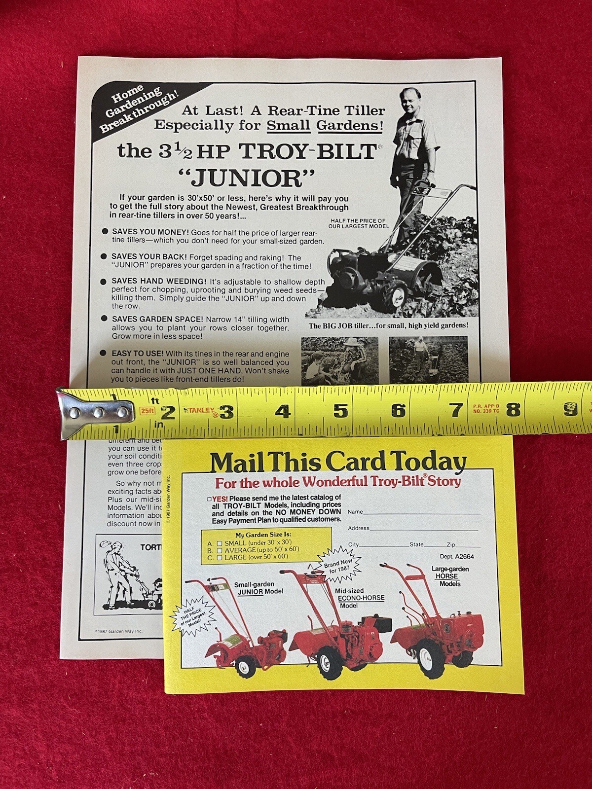 Vintage 1987 Troy Bilt 3 1/2 HP JR Tiller Print Ad