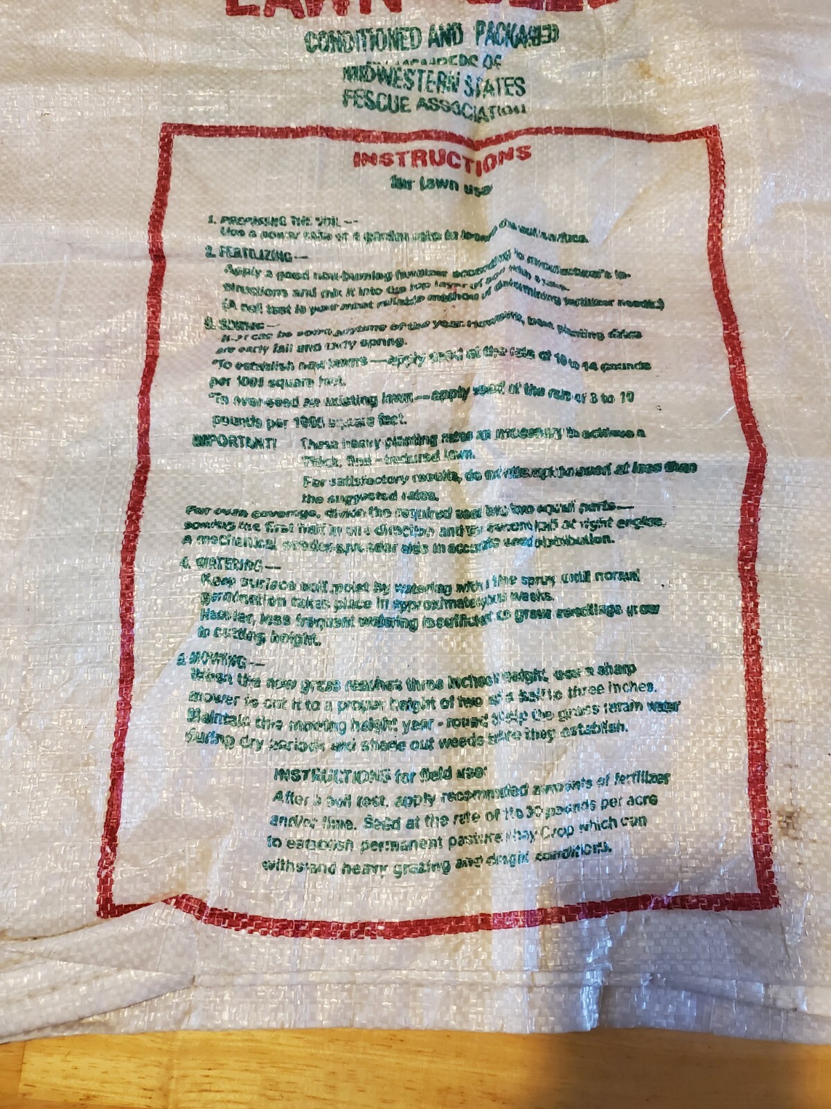 Vintage Kentucky 31 Tall Fescue Grass Seed Bag Sack ONLY 36&Prime;x20&Prime;