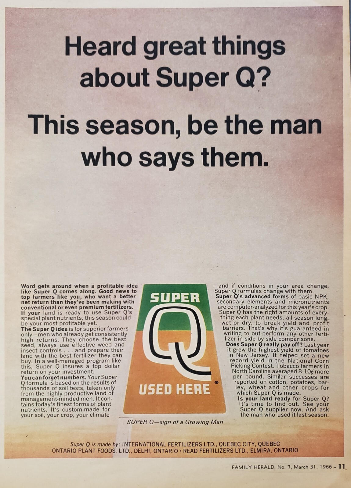 1966 Super Q International Fertilizers Is Your Land Ready Print Ad