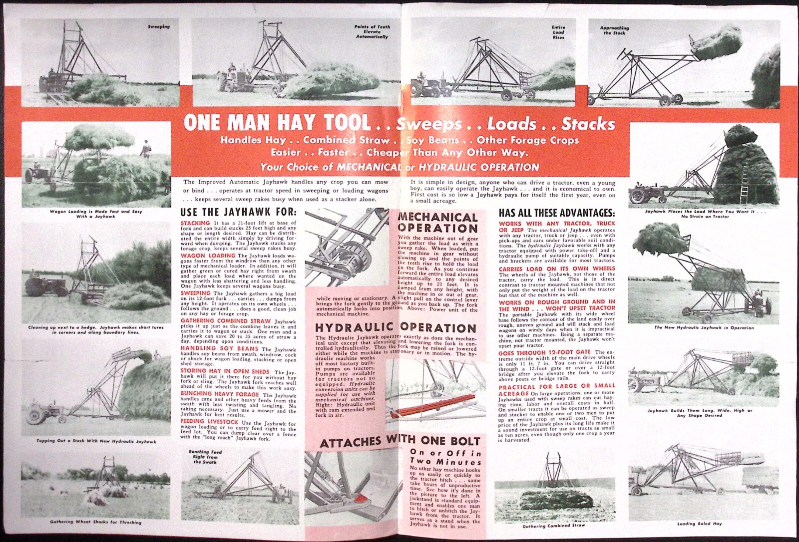 1953 Wyatt Mfg Co Improved Automatic Jayhawk Stacker Loader Sweeprake Brochure