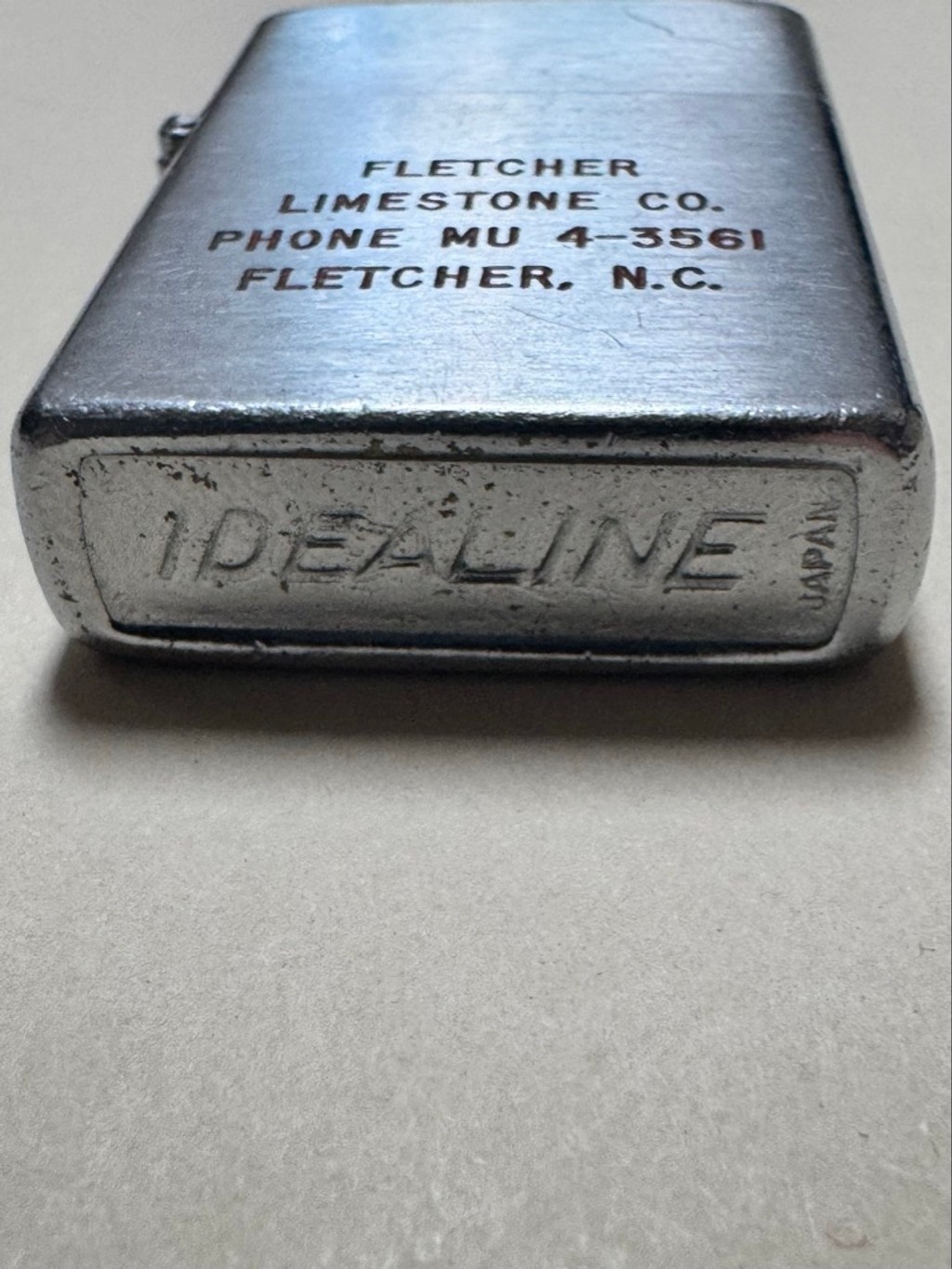 Idealine Silver Advertising Lighter Fletcher Limestone Co. North Carolina NC