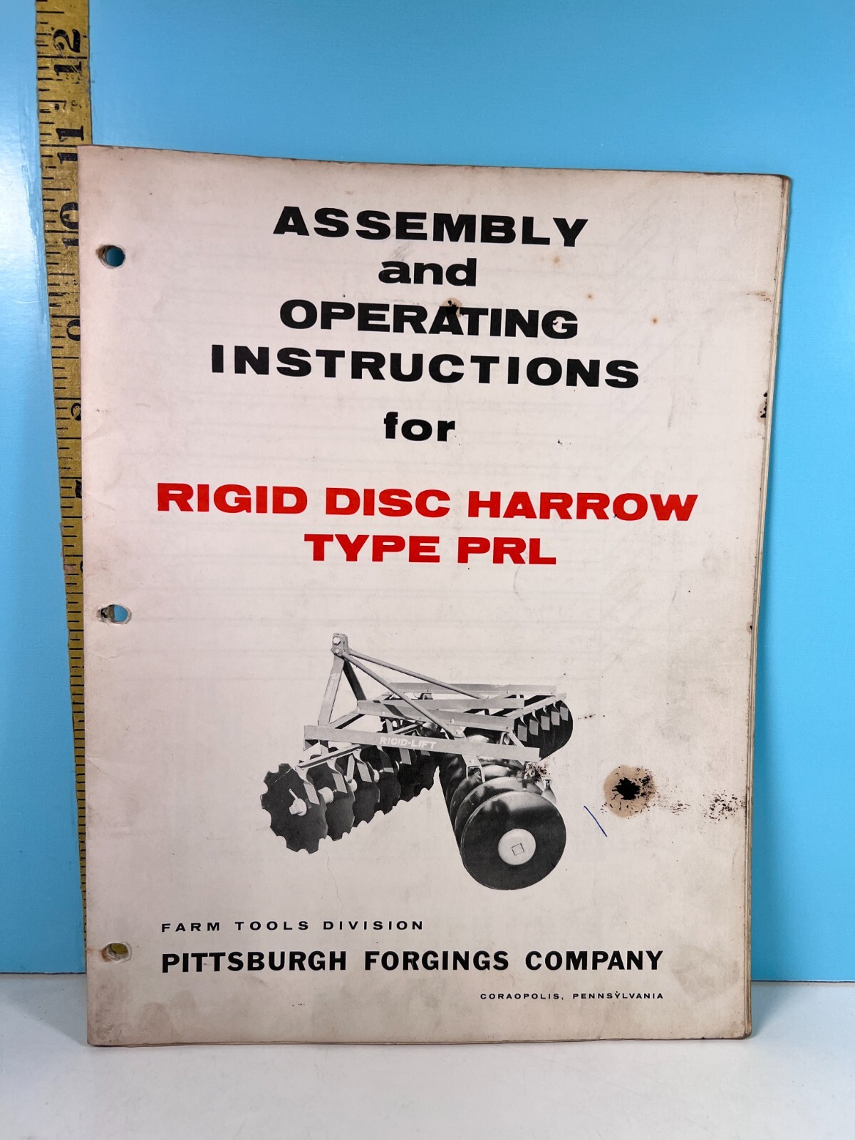 Pittsburgh Forging Co Assembly & Operating Instructions Rigid Disc Harrow