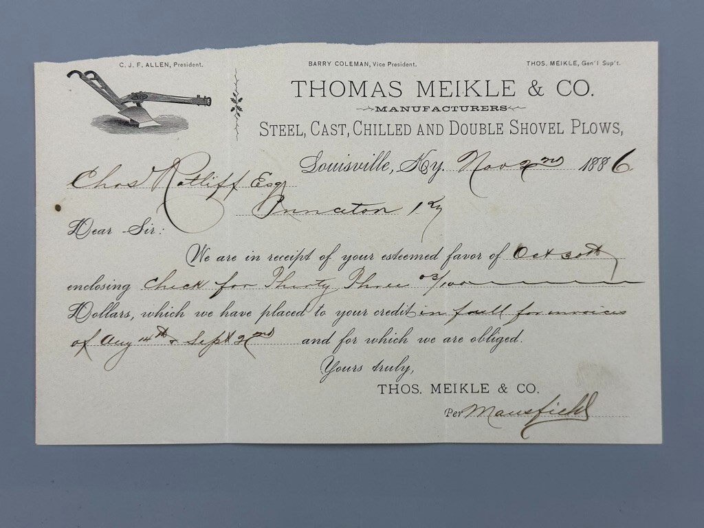 1886 Kentucky BLUEGRASS PLOW Meilke Farm Advertising Illustrated POSTAL COVER