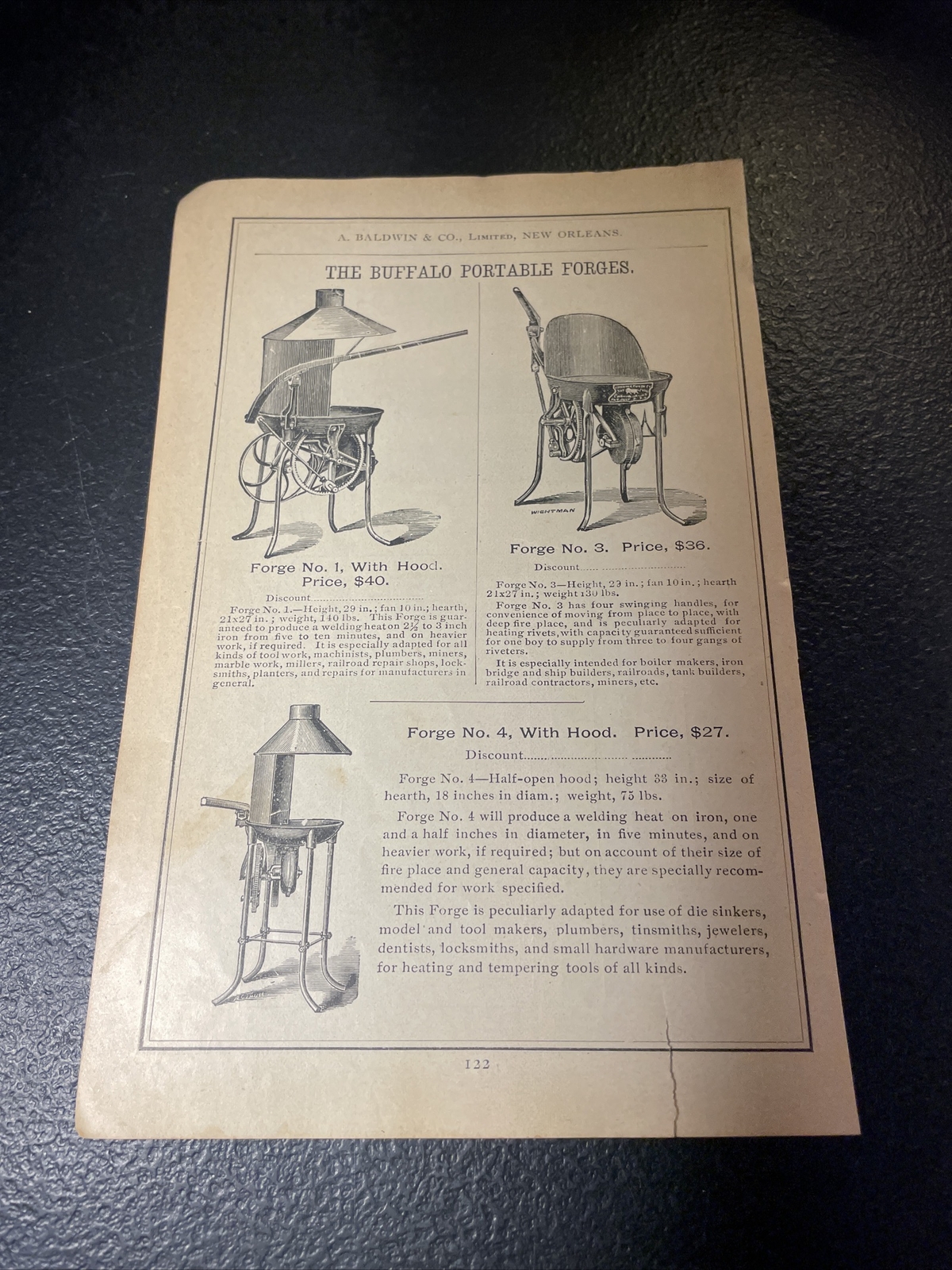 1891 Baldwin – Blacksmith Buffalo Forge – Farm Advertising – New Orleans