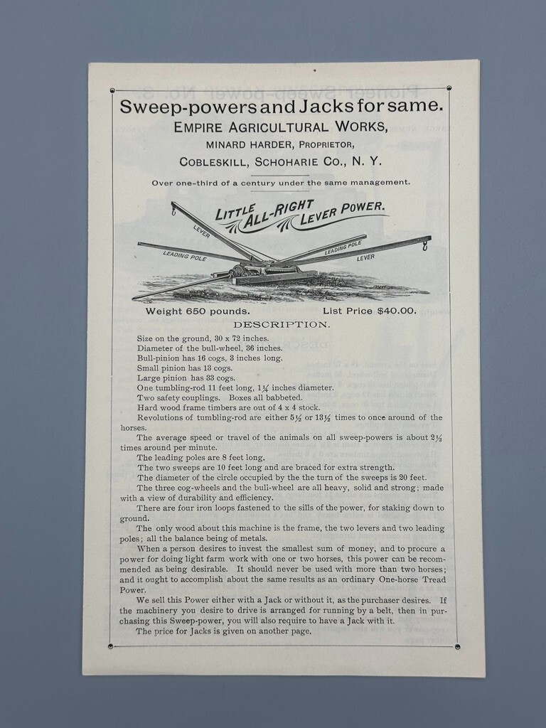 1890s EMPIRE Agricultural Works SWEEP-POWERS & JACKS Circular FARM ADVERTISING