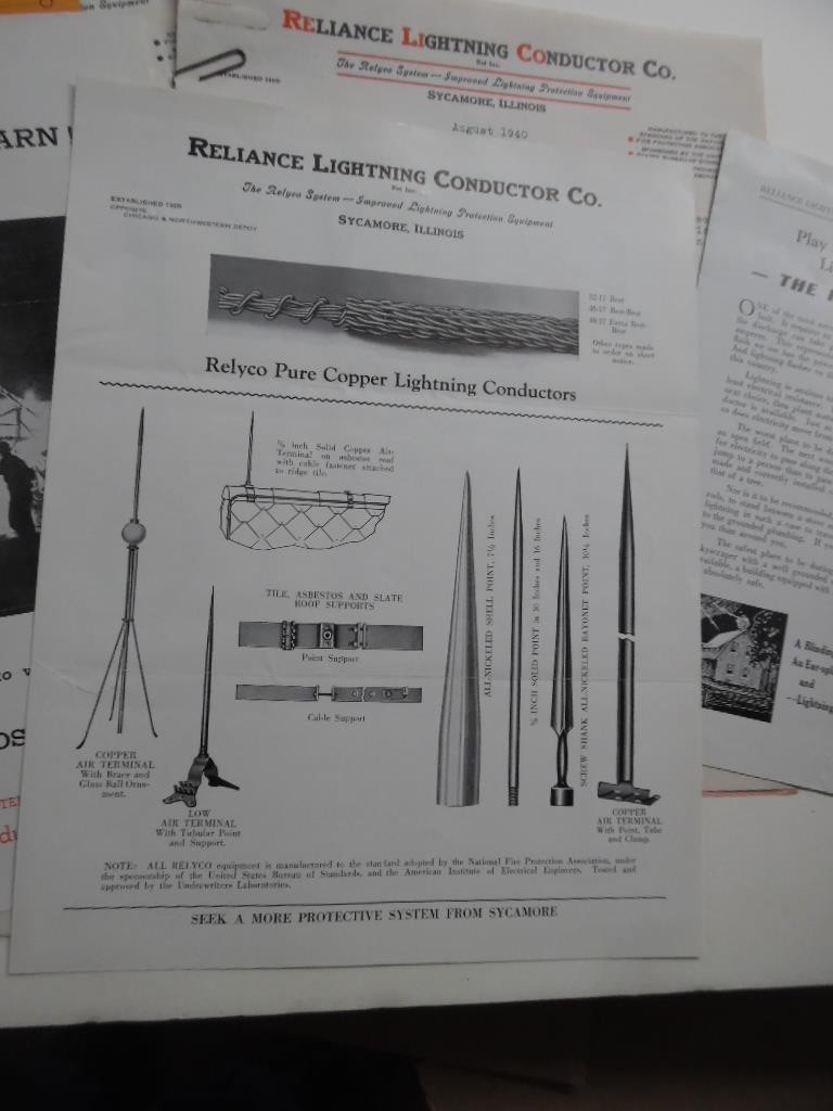 c.1938-40 Reliance Lightning Rod Conductor Co. Relyco Brochure Paper Lot Vintage